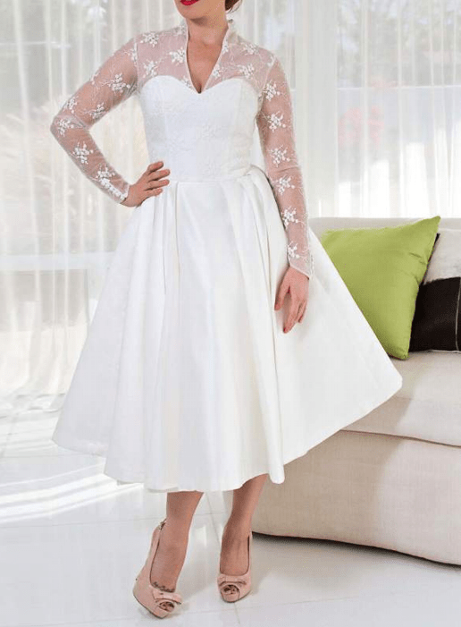 Vintage Satin Tea Length Wedding Dress All Sizes/Colors