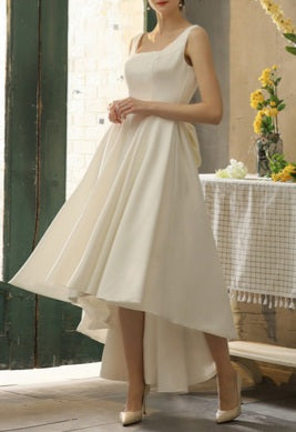 Bow Back Satin High Low Wedding Dress All Sizes/Colors