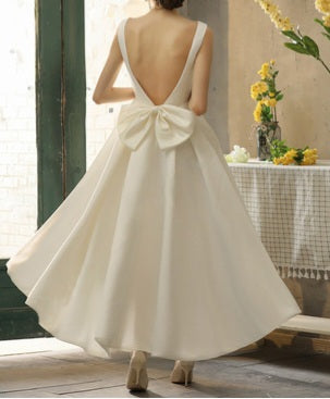 Bow Back Satin High Low Wedding Dress All Sizes/Colors