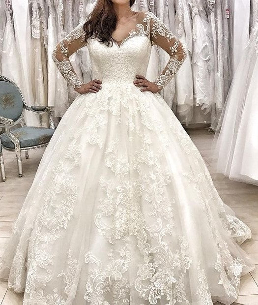 Paisley Lace Long Sleeved Ball Wedding Gown All Sizes/Colors