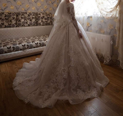 Paisley Lace Long Sleeved Ball Wedding Gown All Sizes/Colors