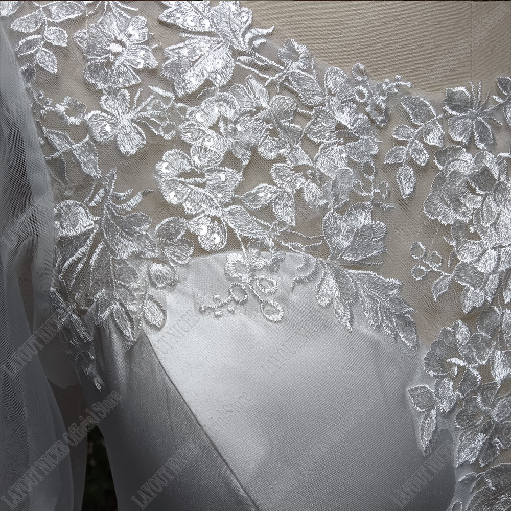 Elegant Satin/Lace Full A Line Long Sleeved Wedding Gown All Sizes/Colors