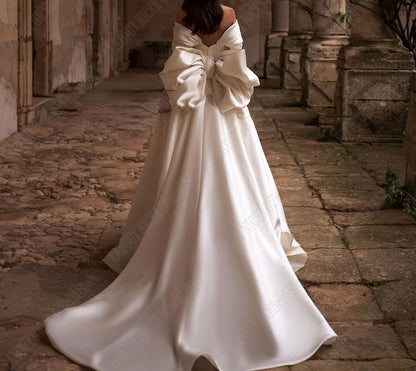 Elizabeth Bow Back Satin A Line Wedding Gown All Sizes/Colors