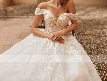 Lace/Tulle Off Shoulder Ball Wedding Gown All Sizes/Colors