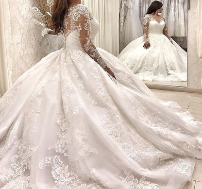 Paisley Lace Long Sleeved Ball Wedding Gown All Sizes/Colors