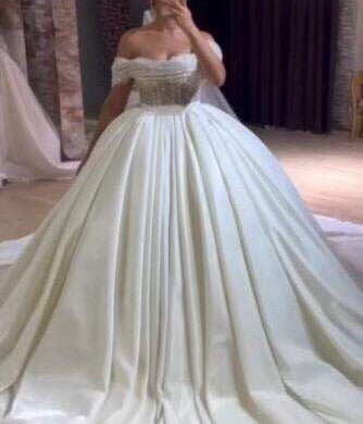 Glamorous Sequined Tulle/Satin Off Shoulder Ball Wedding Gown All Sizes/Colors