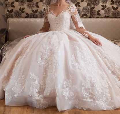 Paisley Lace Long Sleeved Ball Wedding Gown All Sizes/Colors