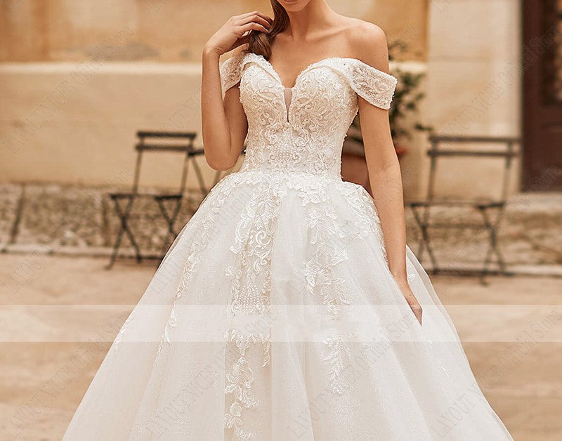 Lace/Tulle Off Shoulder Ball Wedding Gown All Sizes/Colors