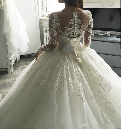 Long Sleeved Lace Ball Wedding Gown All Sizes/Colors