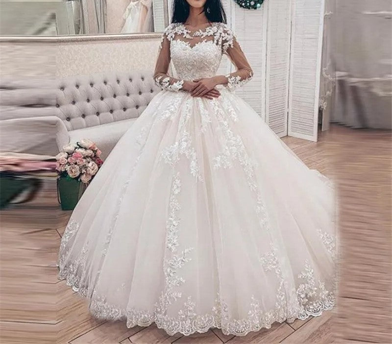 Lace Applique/Tulle Ball Long Sleeve Wedding Gown All Sizes/Colors