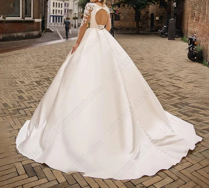 Elegant Satin/Lace Long Sleeved A Line Wedding Gown All Sizes/Colors