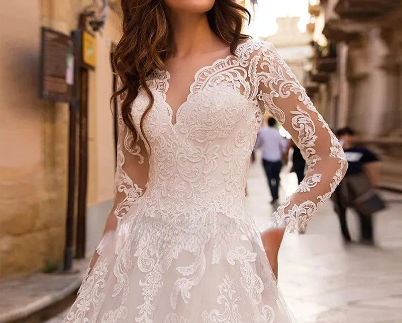 Lace Long Sleeved A Line Wedding Gown All Sizes/Colors