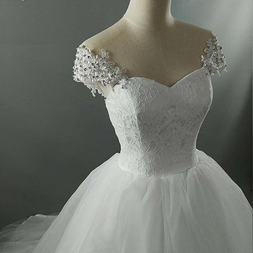 Princess Bejeweled Off Shoulder Lace/Tulle Ball Wedding Gown All Sizes/Colors