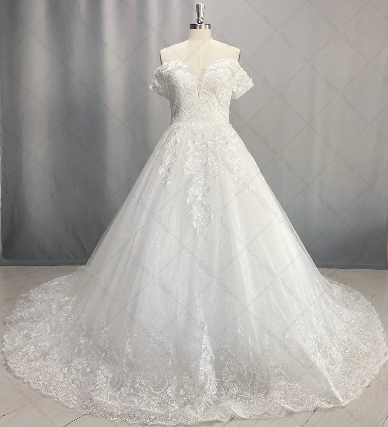 Lace/Tulle Off Shoulder Ball Wedding Gown All Sizes/Colors