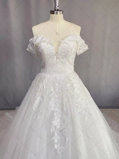 Lace/Tulle Off Shoulder Ball Wedding Gown All Sizes/Colors