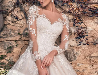 Paisley Lace Long Sleeved Ball Wedding Gown All Sizes/Colors