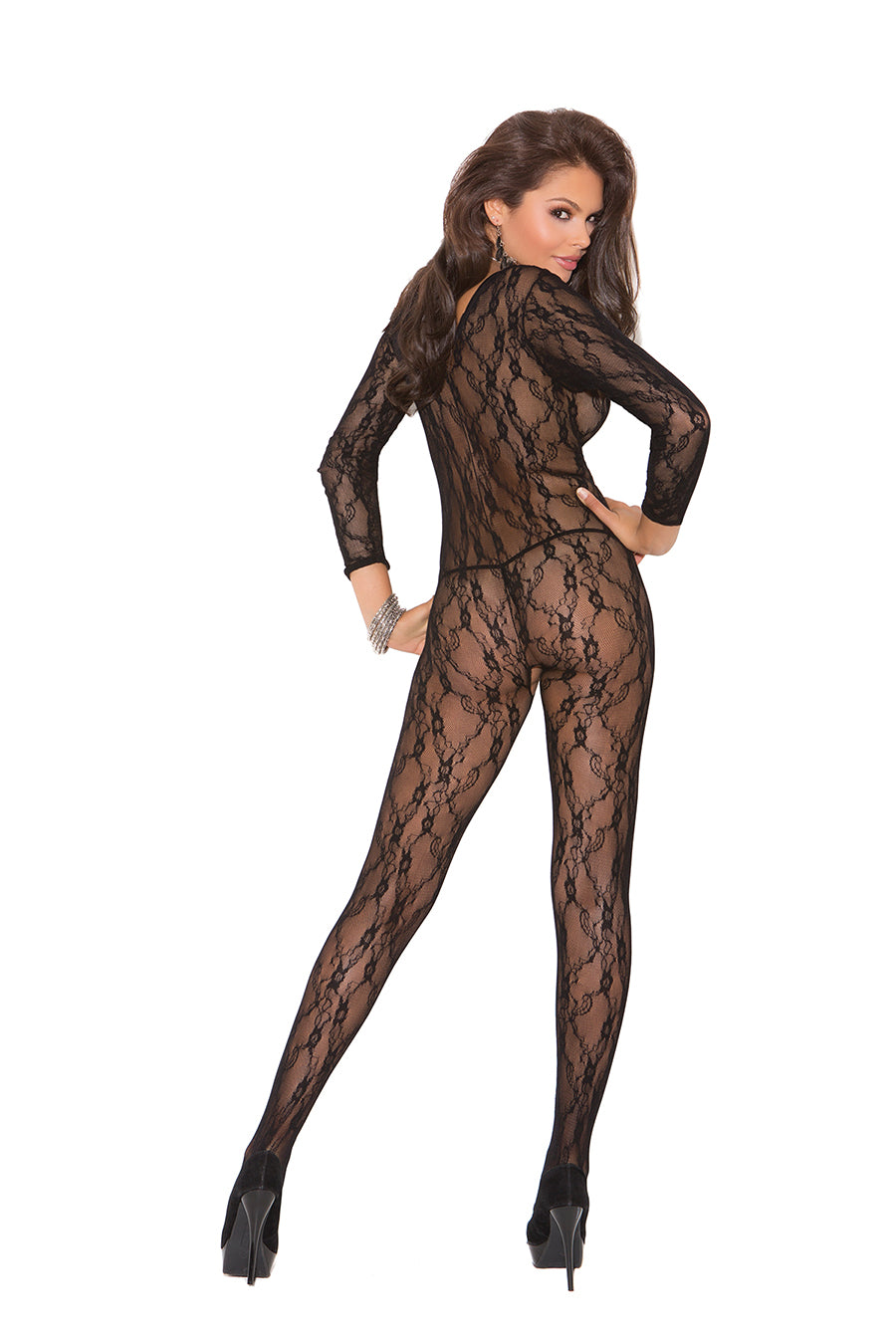 Deep V Long Sleeve Lace Bodystocking