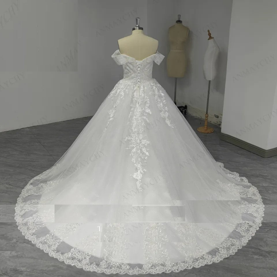 Lace/Tulle Off Shoulder Ball Wedding Gown All Sizes/Colors