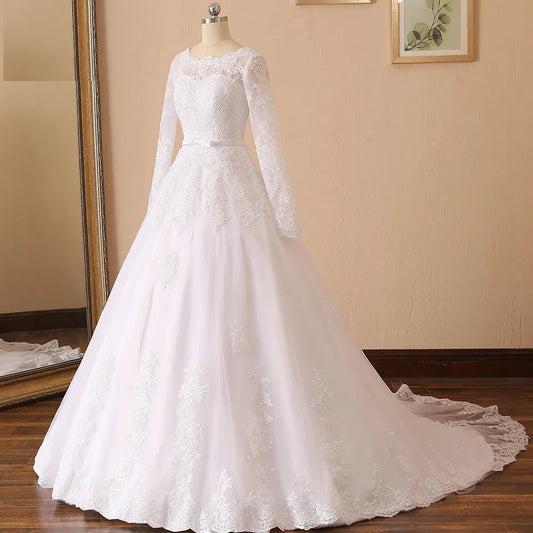 Vintage Lace A Line Lace-Up Back Long Sleeved Wedding Gown All Sizes/Colors