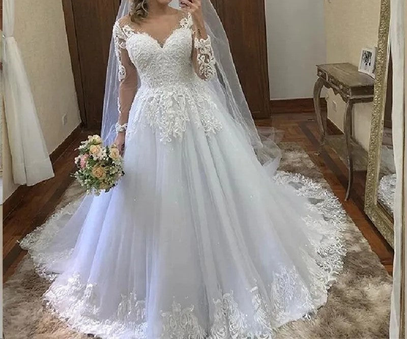 Sparkle Lace/Tulle Long Sleeved Wedding Gown All Sizes/Colors