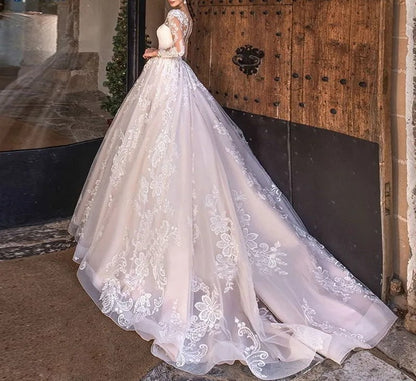 Paisley Lace Long Sleeved Ball Wedding Gown All Sizes/Colors