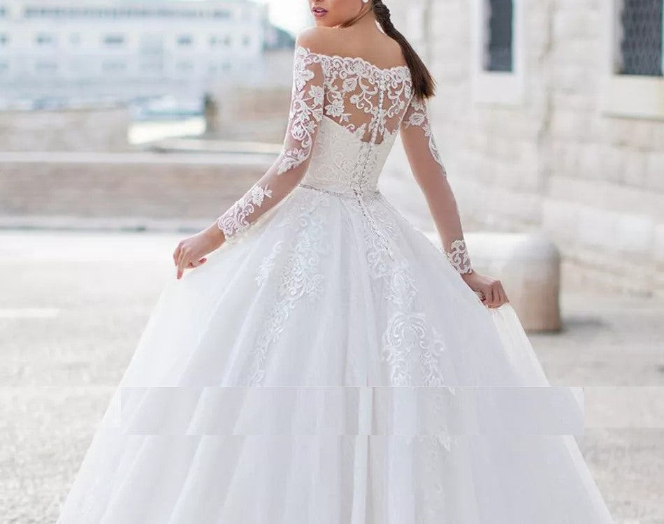 Lace Bateau Sparkle Tulle Ball Wedding Gown All Sizes/Colors