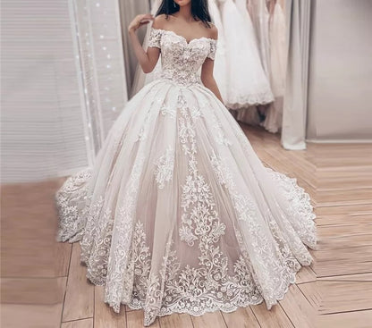 Lace Off Shoulder Ball Wedding Gowns All Sizes/Colors