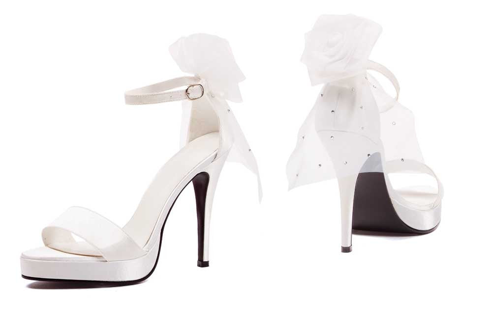 4.5" Heel Sandal w/ Veil & Rose Detail