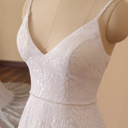 Pearled Waist All Over Lace A Line Wedding Gown All Sizes/Colors