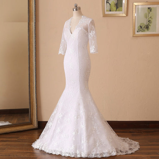 Vintage Lace 3/4 Sleeve Trumpet Wedding Gown All Sizes/Colors