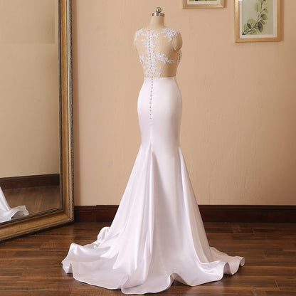 Sexy Pearled Illusion Lace/Satin Fit & Flair Wedding Gown All Sizes/Colors