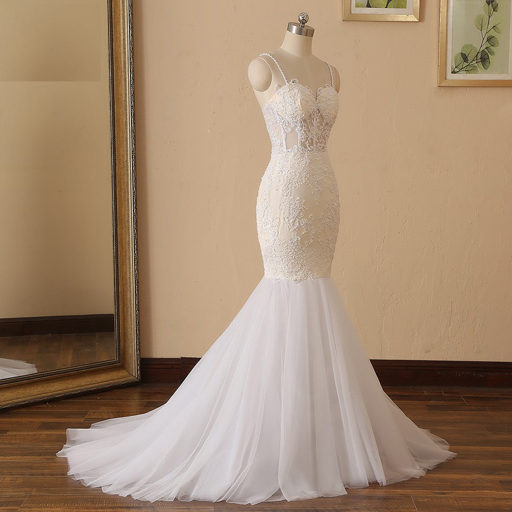 Pearled Lace/Tulle Detachable Skirt Trumpet Wedding Gown All Sizes/Colors