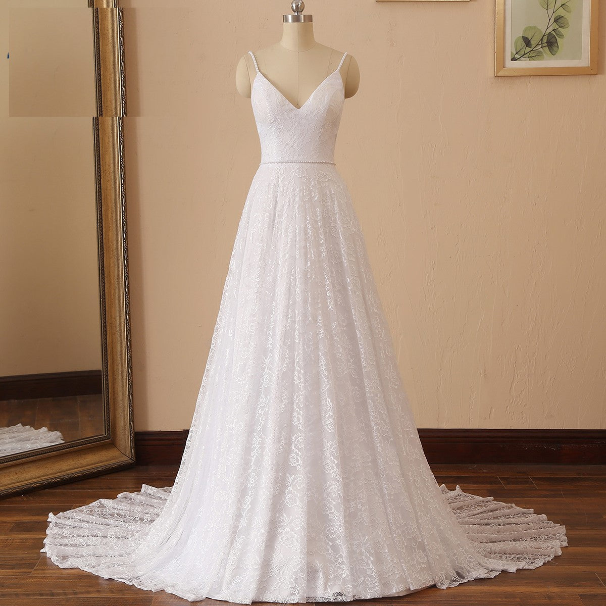 Pearled Waist All Over Lace A Line Wedding Gown All Sizes/Colors