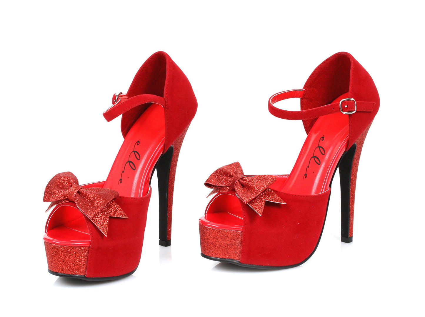 5" Heel Microfiber D'Orsay Pump w/ Glitter Bow Detail