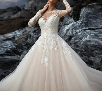 Lace/Tulle A Line Long Sleeved Wedding Gown All Sizes/Colors