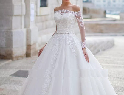 Lace Bateau Sparkle Tulle Ball Wedding Gown All Sizes/Colors