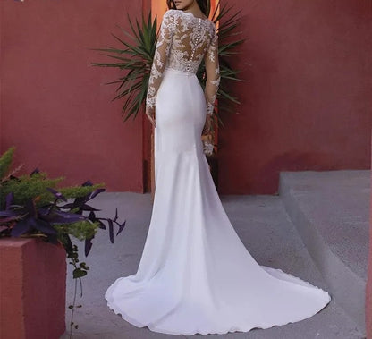 Sexy Lace/Chiffon Long Sleeved Sheath Wedding Gown All Sizes/Colors