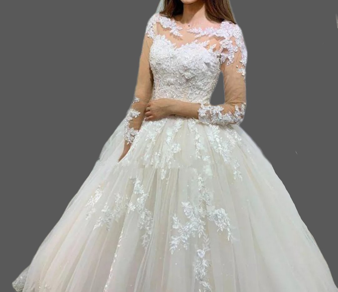 Princess Crystal Detailed Lace/Tulle Ball Wedding Long Sleeved Wedding Gown All Sizes/Colors