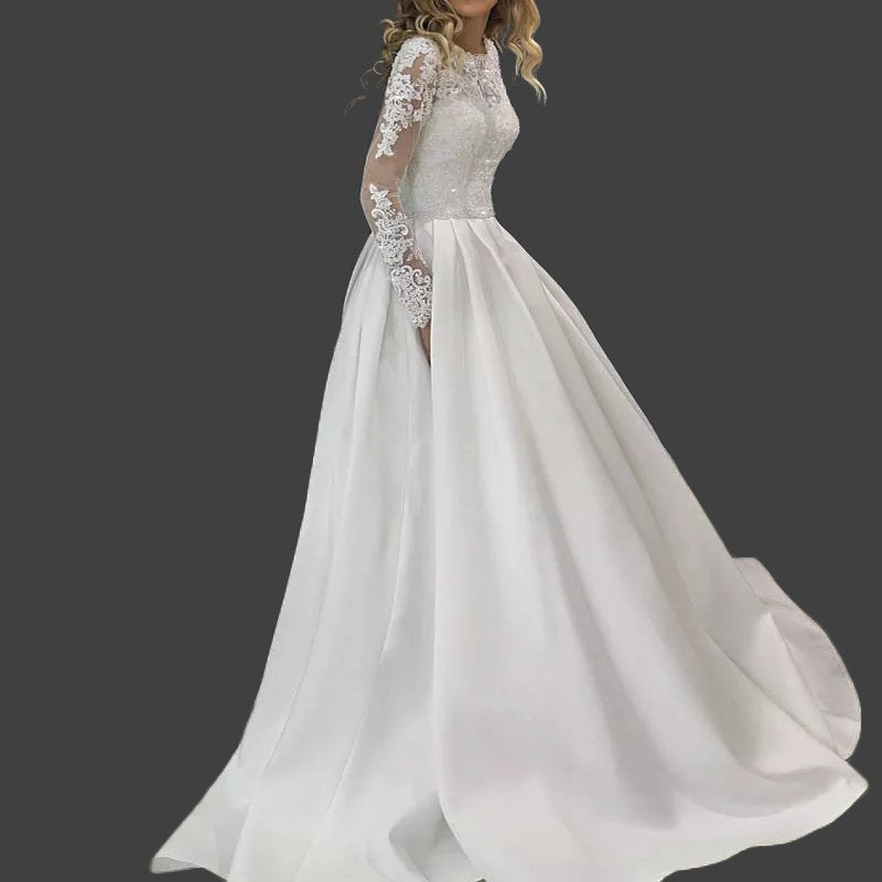 Crystal Lace/Satin A Line Long Sleeved Wedding Gown All Sizes/Colors