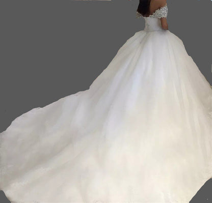 Princess Bejeweled Off Shoulder Lace/Tulle Ball Wedding Gown All Sizes/Colors