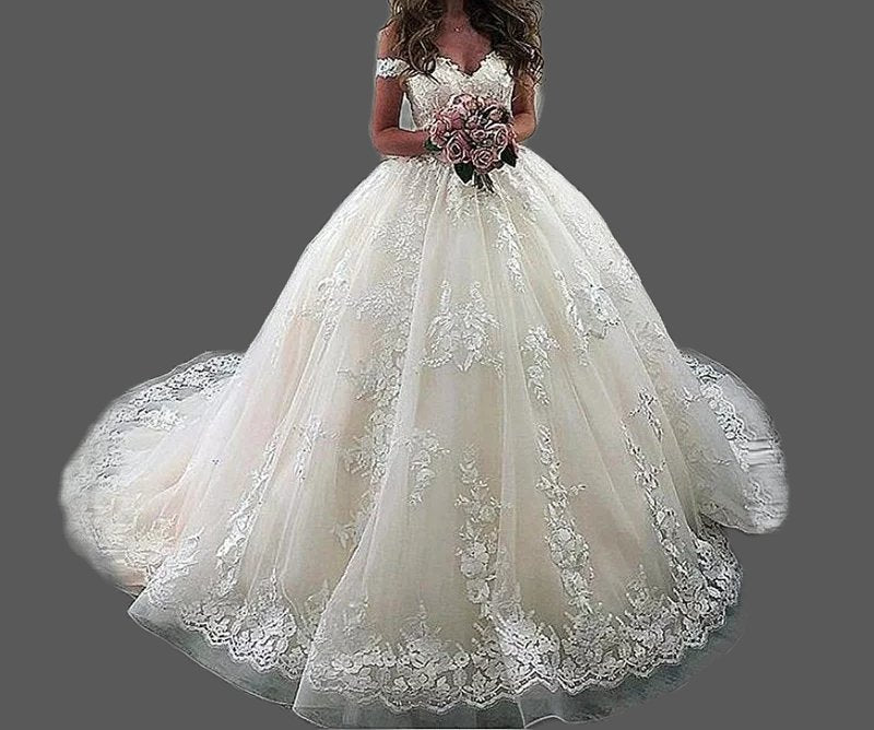 Lace/Tulle Off Shoulder Ball Wedding Gown All Sizes/Colors