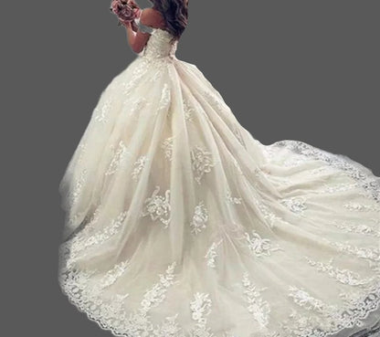 Lace/Tulle Off Shoulder Ball Wedding Gown All Sizes/Colors