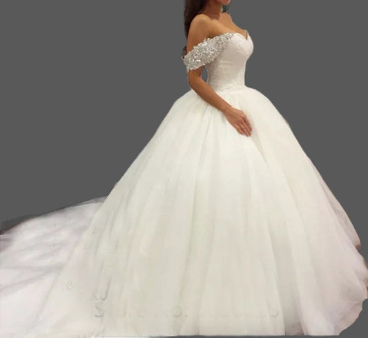 Princess Bejeweled Off Shoulder Lace/Tulle Ball Wedding Gown All Sizes/Colors